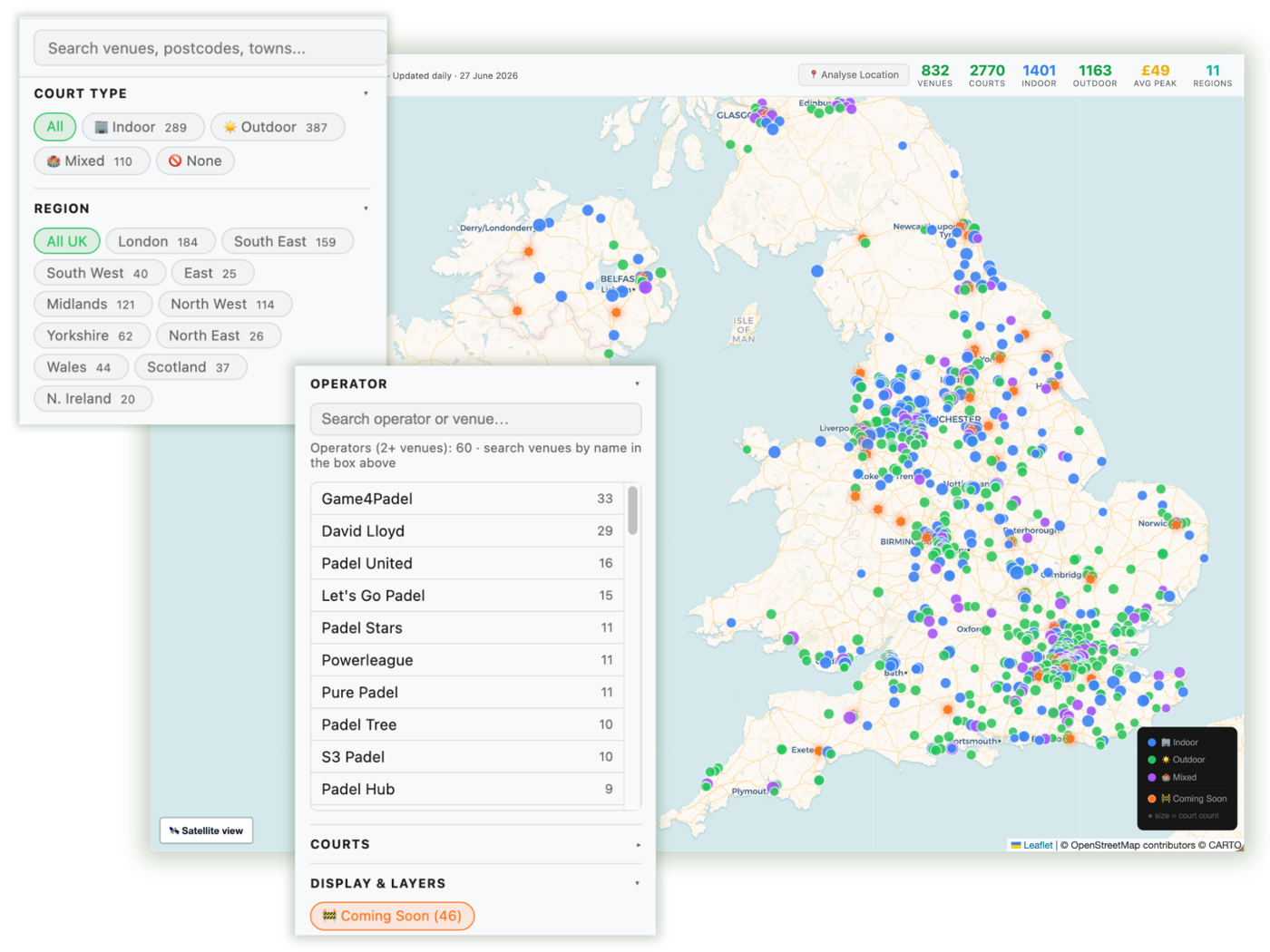 The Padel Genie map — every padel court in Britain